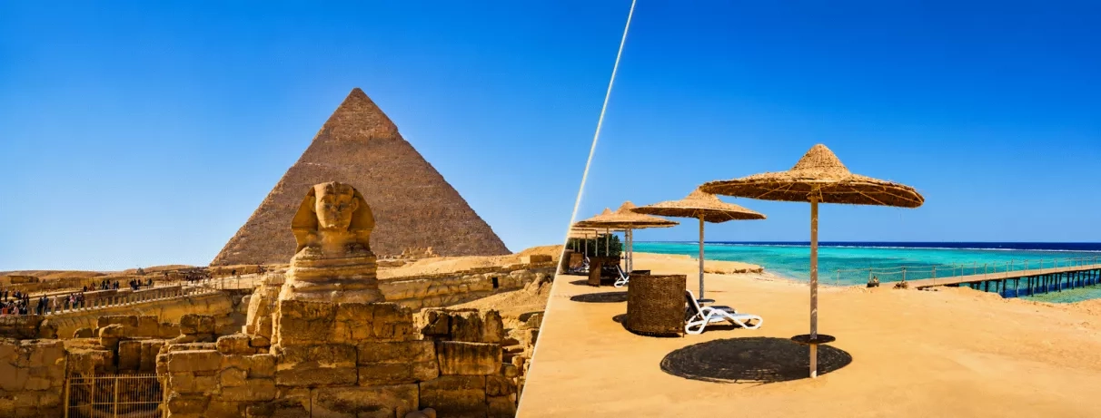 Combiné voyage Égypte : Pyramides et Sphinx de Gizeh à Le Caire et plage de la mer Rouge