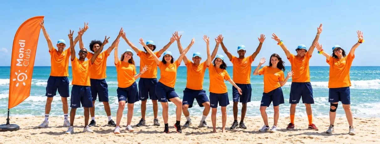 Animateurs souriants au bord de la mer du Mondi Club Welcome Meridiana Djerba en Tunisie 