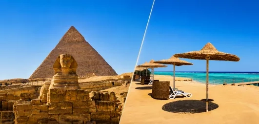 Combiné voyage Égypte : Pyramides et Sphinx de Gizeh à Le Caire et plage de la mer Rouge