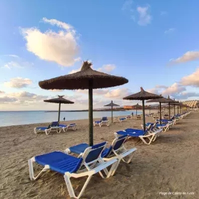 Plage de Caleta de Fuste avec transats et parasols