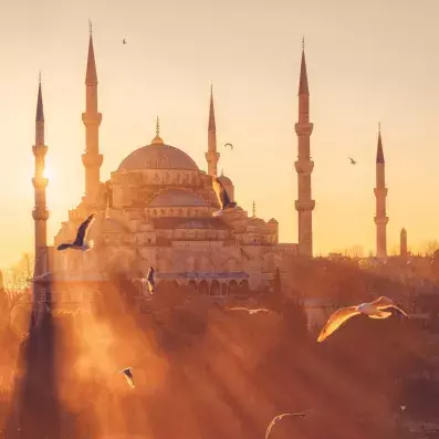 mosquée au couché du soleil