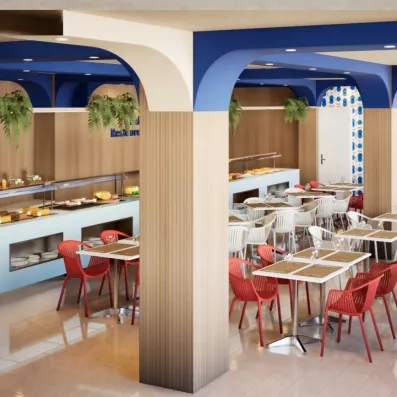 vue d'ensemble du restaurant buffet