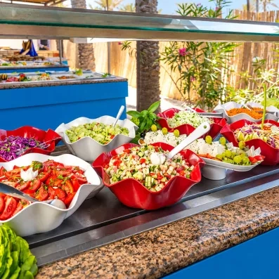 Buffet de salades fraîches et crudités au restaurant de l'hôtel Welcome Meridiana Djerba