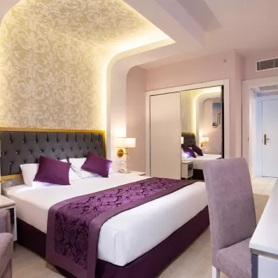 chambre avec un lit double et un bureau
