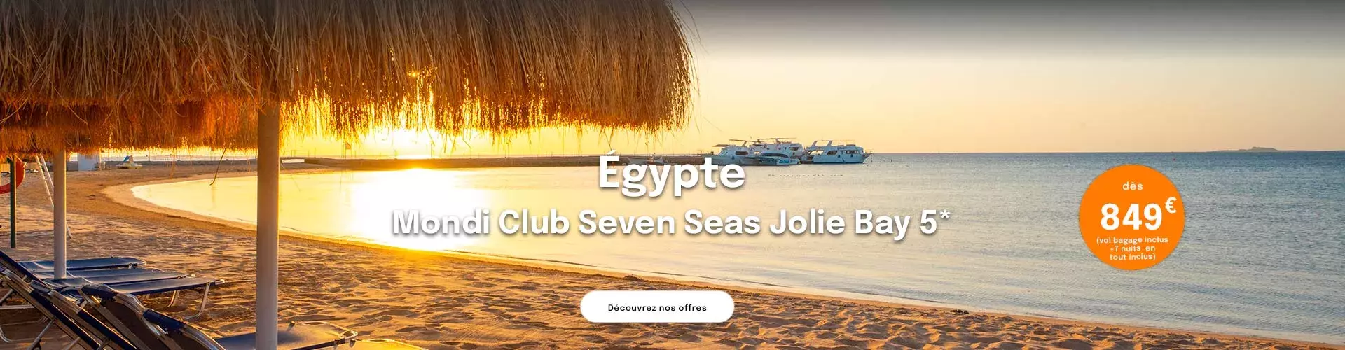 La plage du Mondi Club Seven Seas à Hurghada au coucher du soleil avec une offre dès 849€