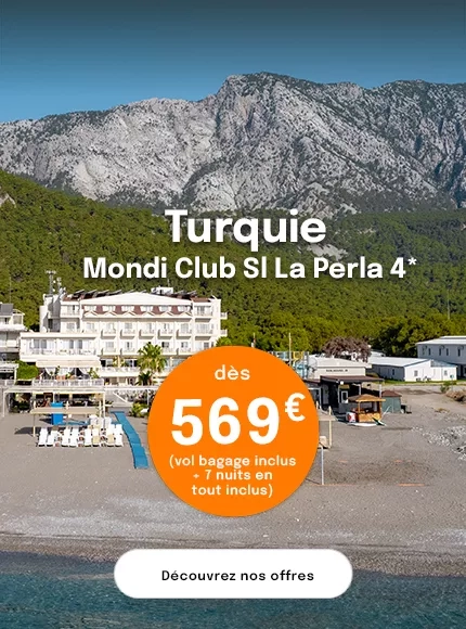 la plage du Mondi Club la perla en Turquie avec une offre à 569€