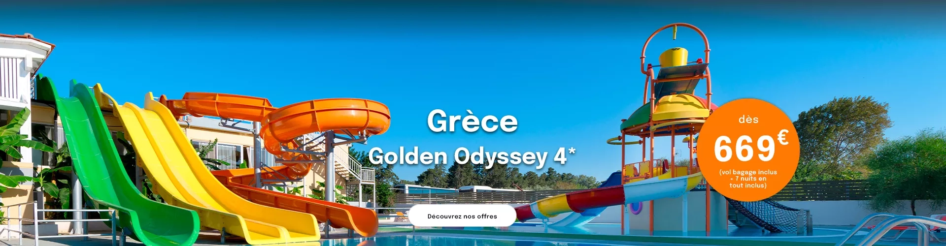Des toboggans aquatiques dans une piscine avec une offre à 649€