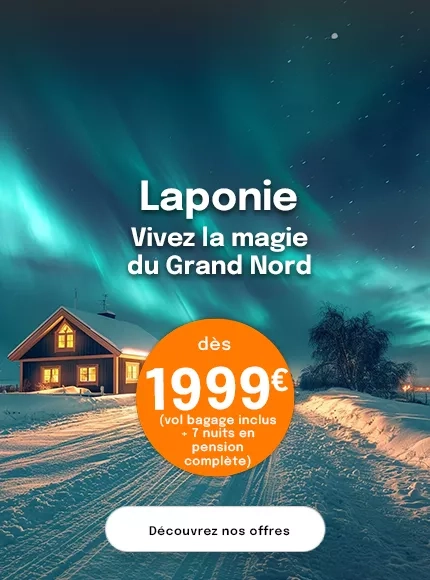 une maison dans un paysage enneigé et sous des aurores boréales